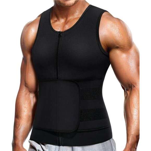 Neoprene Sauna Suit for Men Waist Trainer Vest Zipper Body Shaper Tank Top - Picture 1 of 6